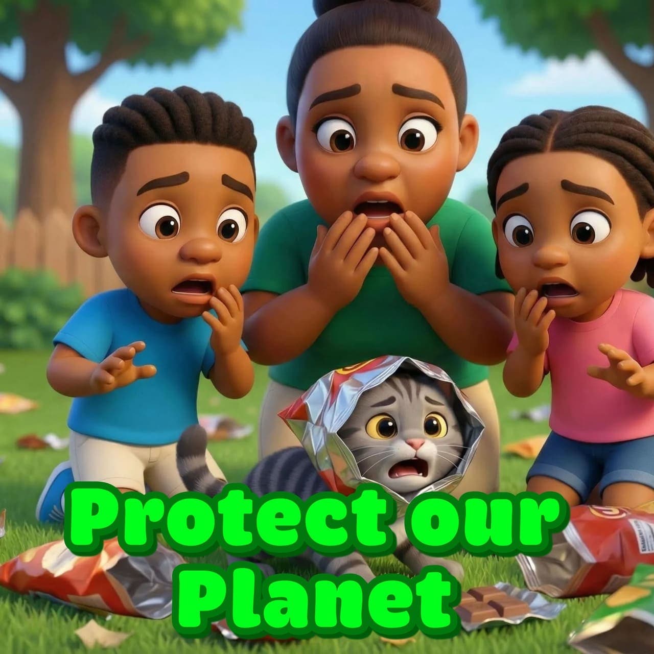 Oba and Zuri's adventures: Let's protect our planet scene artwork