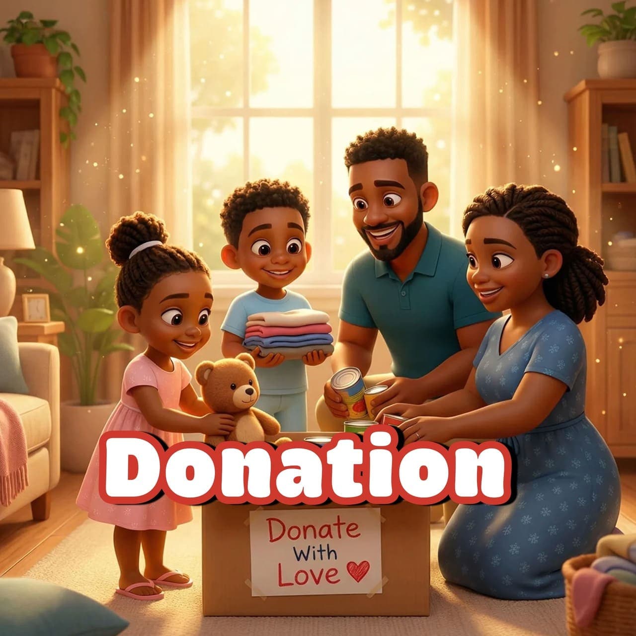 Oba and Zuri's adventures: Donate with love scene artwork