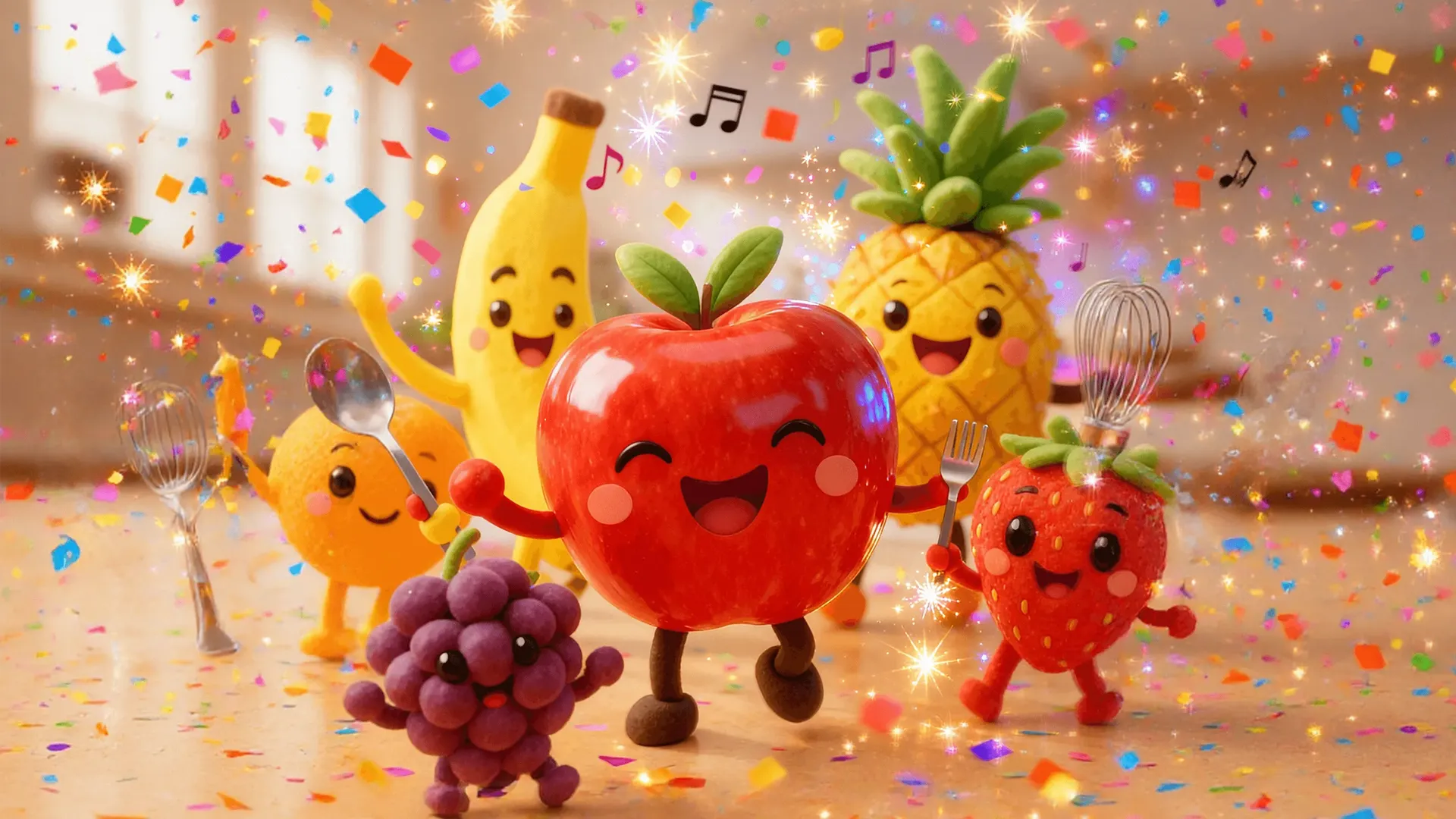 Fun & Learn: Fruit party scene artwork