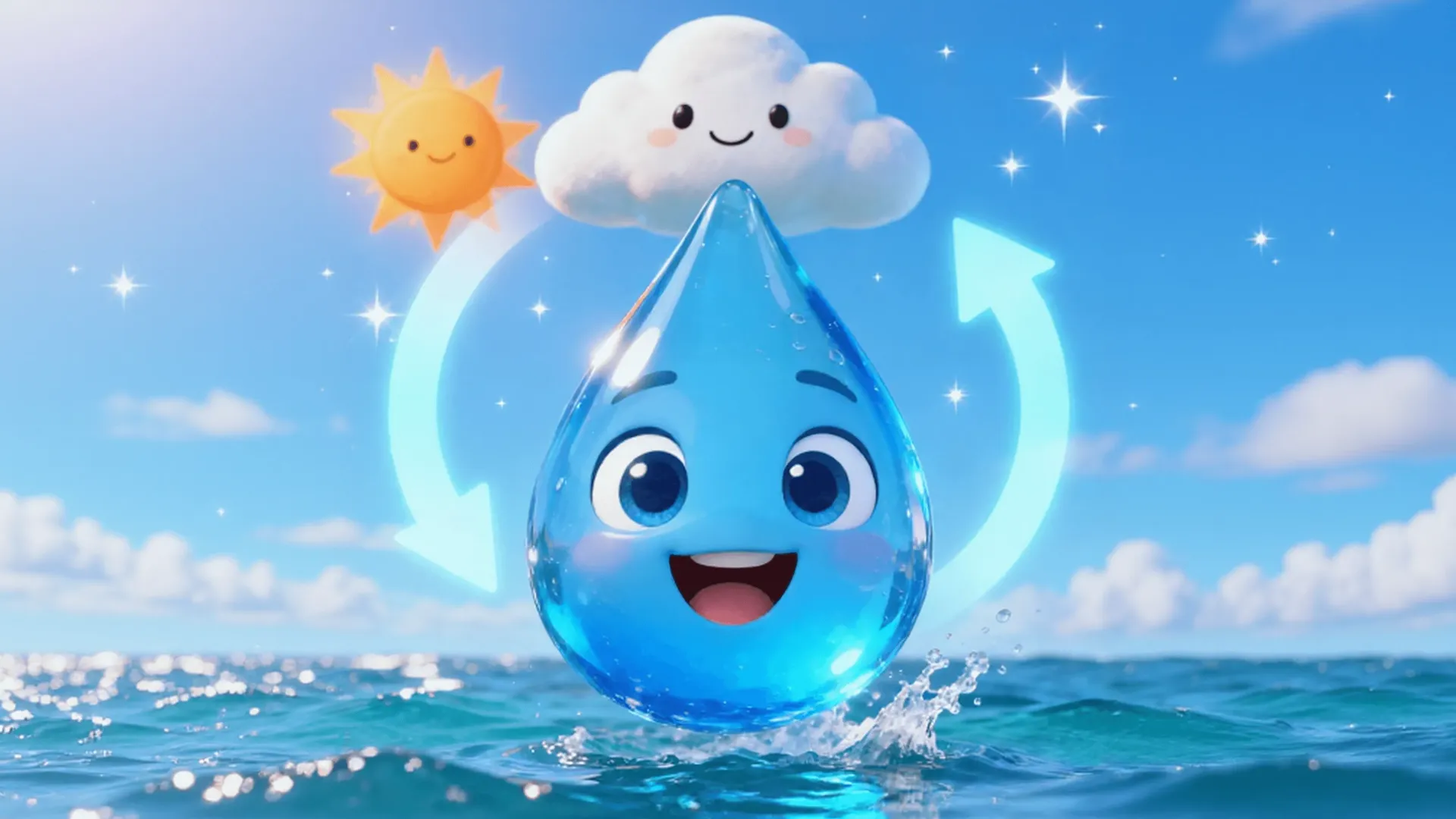 Fun & Learn: Droppy's water cycle scene artwork