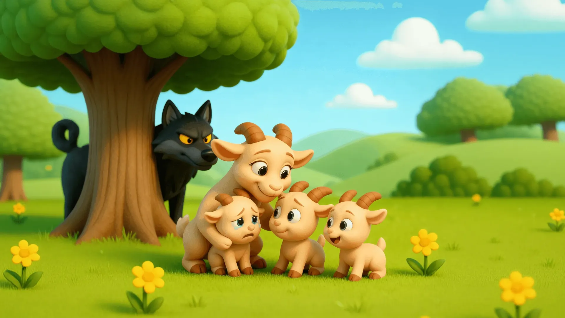 Story Time: Three little goats scene artwork